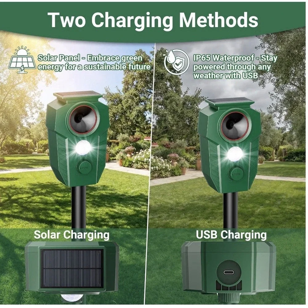 solar ultrasonic animal repellers outdoor With Motion Sensor & LED Lights